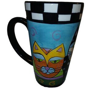 Milson + Louis Handpainted Cat Tall 6" Coffee Mug Vintage Bright Colors